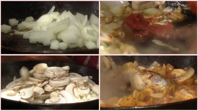 Build the base & Add aromatics and chicken back in with Stir in tomato paste